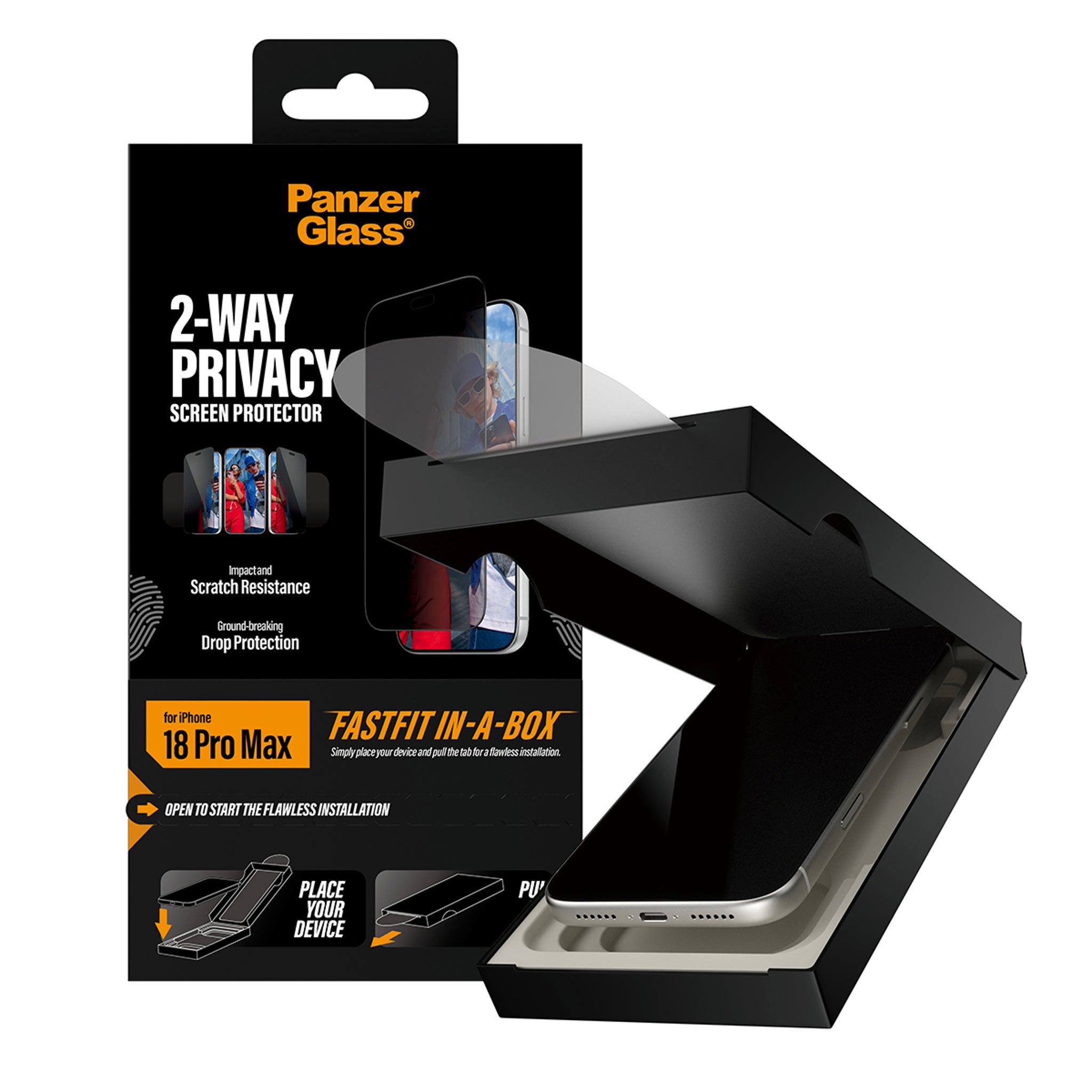 PanzerGlass® 2-Way Privacy Displayschutz iPhone 18 Pro Max | Ultra-Wide Fit m. FASTFIT IN-A-BOX